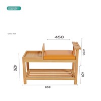 Tabouret moderne en bois massif pour la remise de chaussures, avec accoudoirs et rangement, idéal pour les maisons de retraite, les établissements de soins aux personnes âgées et les entrées de maisons.