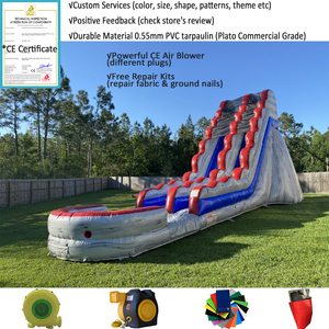 Trung Quốc Thương mại sân sau trẻ em công viên nước làn đường duy nhất màu đỏ màu xanh sóng <span class=keywords><strong>Slide</strong></span> trượt nước <span class=keywords><strong>Inflatable</strong></span> với hồ bơi để bán - Product Image 1