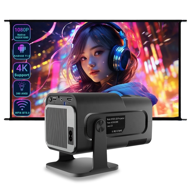 New Arrival Projector HY320 Dual WiFi6 1920*1080P 4K Android11 Allwinner H713 BT5.0 Cinema Outdoor Portable Projetor