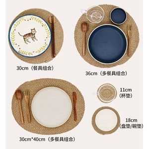 Sets de table nordiques en coton tressé, dessous de verre en paille tressée, dessous de bol japonais en coton et lin, dessous de pot, pour table à manger - Product Image 4
