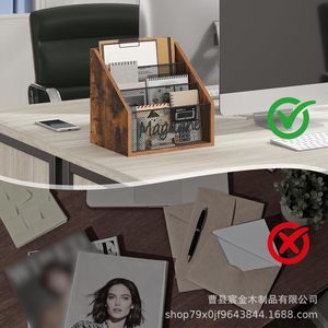 Wooden Magazine Book Organizer 3 Layers <b>Desktop</b> Document Holder Office Storage <b>Shelf</b> - Product Image 1