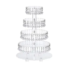 5-Layer Round Acrylic Cake Stands Wedding Cupcake Holder Dessert Display With Crystal Pendant Led Light String