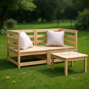 Set Divano Modulare da Giardino in Legno di Pino Massiccio, Arredamento da Esterno Stile Scandinavo, 2 Posti - Product Image 2