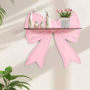 Factory Pink Bow Wooden Wall <b>Shelf</b>, Cute Coquette Style Hanging Decoration, Bow-Shaped Hanging Decorative Children's Bedroom - Product Image 1