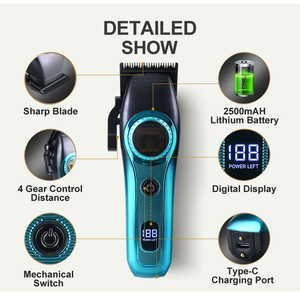 Tondeuse à cheveux électrique professionnelle pour salon, moteur haute vitesse, rechargeable, peignes de longueurs multiples, tondeuse à cheveux <span class=keywords><strong>sans</strong></span> fil pour barbiers - Product Image 3
