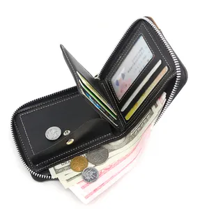 Tiding OEM PU Leather Hide Zipper Purse Coin Leather Wallet For Men