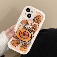 BT Mignon Capybara Téléphone Cas Grip Tok Titulaire Vague TPU Doux 16 Pro 15 14 13 Pro Max Téléphone Couverture Arrière Kawaii Dessin Animé Silicone Cas