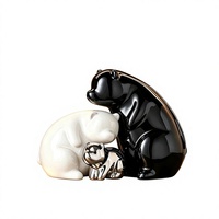 Figurines d'ours en céramique en trois parties - Style luxe léger - Emballées - Pour la décoration de l'entrée, du salon, du meuble TV - Cadeau attentionné