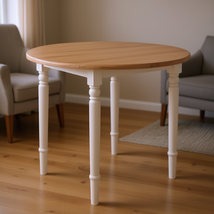 Sorella Round Drop Leaf <b>Dining</b> <b>Table</b> Wood Top White Legs <b>Farmhouse</b> <b>Style</b> 4 Seater - Product Image 2