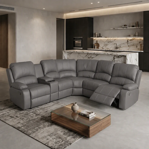 Modern Beige Air Leather Reclining Corner <b>Sofa</b> <b>Set</b> for Living Room Furniture - Product Image 2