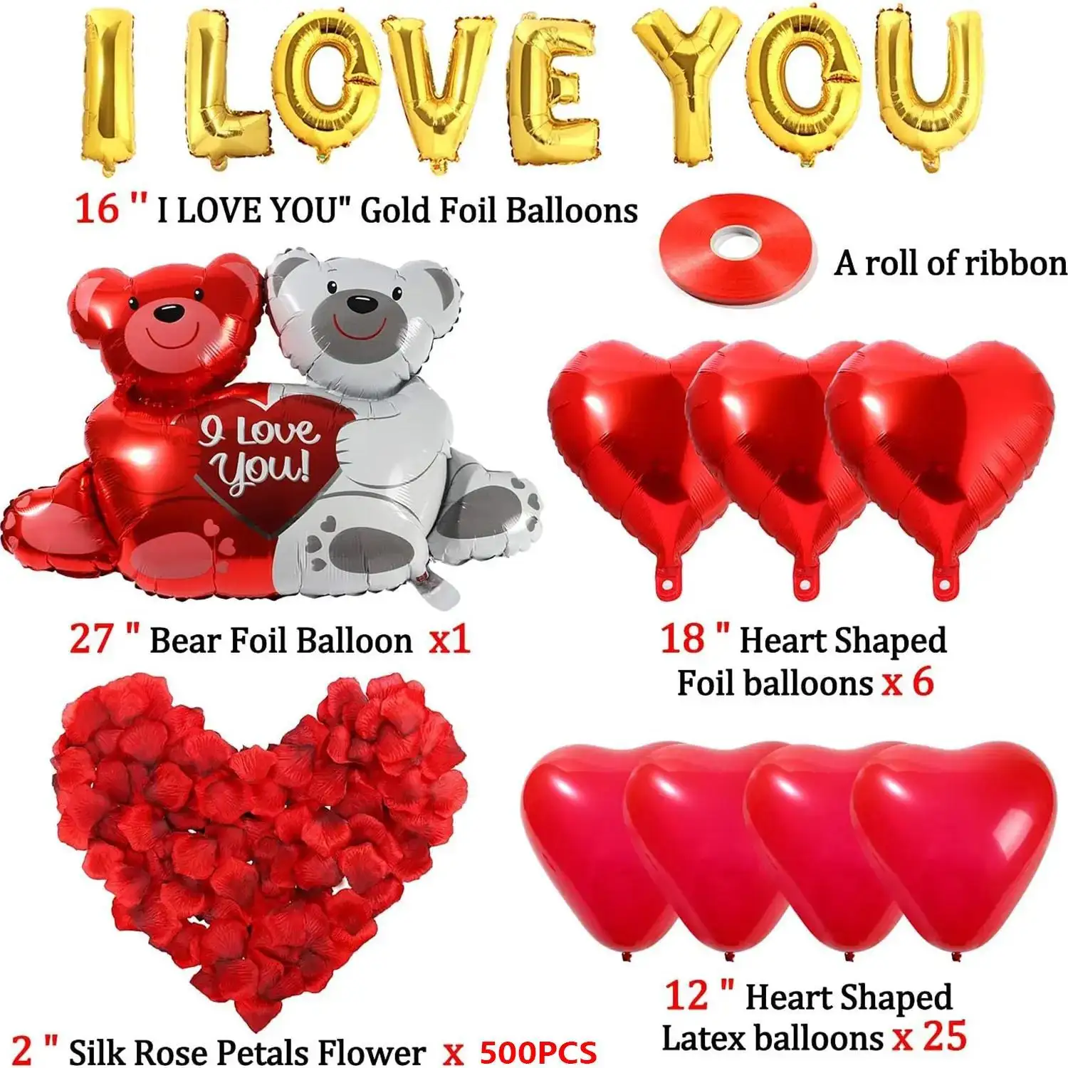 Fábrica Venda Quente Dia dos Namorados Balão Set Eu Te Amo e Coração Vermelho Balões Set decoração do partido do dia dos namorados
