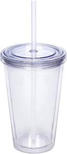 Gobelet isotherme en plastique à double paroi de 16 oz avec paille et couvercle, fabriqué au Vietnam - Product Image 3