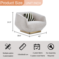Fauteuil d'appoint en chenille de luxe moderne pour salon, base en métal, structure en bois massif, vente en gros d'usine