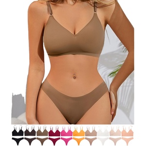 YCH Disponibile, Reggiseno Senza Ferretto con Logo Personalizzato, Taglie Forti, Coppe Intere, Completo con Perizoma, <span class=keywords><strong>Scollo</strong></span> a <span class=keywords><strong>V</strong></span>, Senza Cuciture sul Retro, Intimo Sportivo per Yoga - Product Image 3