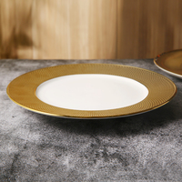 WEIYE 2025 NOUVEAU Design Luxe Style Dubaï Assiette de Présentation Dorée Décorative Ronde à Rayures Dorées