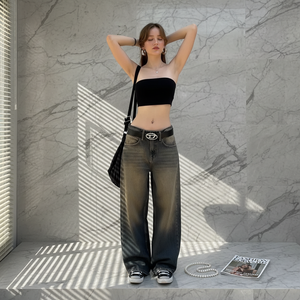 Nouveau <span class=keywords><strong>Jean</strong></span> <span class=keywords><strong>Femme</strong></span> Taille Haute <span class=keywords><strong>Large</strong></span> Baggy Décontracté Streetwear Lavé Neige Respirant en Denim Mélange Coton - Product Image 5