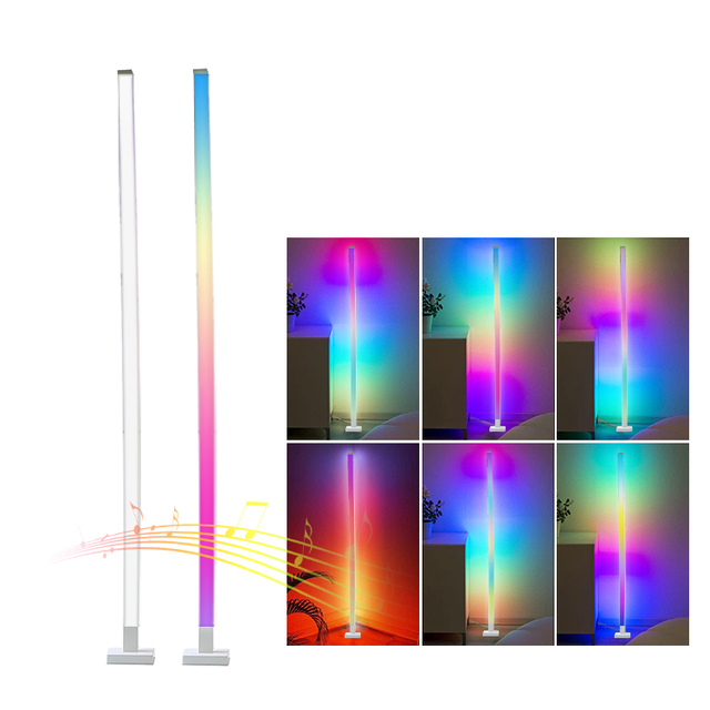 Nordic Modern RGB LED Floor Lamp for Bedroom Sensor Control Color-Changing White Shade PC Body Remote App Control Smart Home DIY