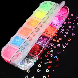 12 Grids Mixed Color Heart Butterfly Five-Pointed Star Glitter For Slime Filler DIY Crafts Nail Art Decoration