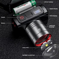 Lampe frontale à détecteur de mouvement super lumineuse, rechargeable, étanche IP65, avec écran LED numérique, pour le camping en plein air
