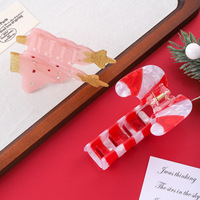 Pince à cheveux en PVC pour femme, style Noël européen et américain, décorée de strass, motif Père Noël, sapin et canne à sucre, ODM/OEM