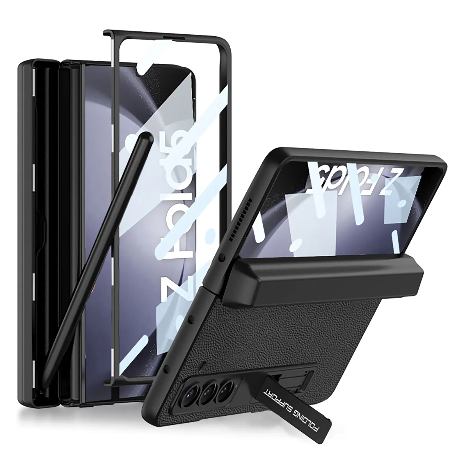 GKK Neueste Telefon klapp abdeckung für Samsung Galaxy Z Fold5 mit Magnets ch arnier PU-Material und Front glas Pen Box Business Cover