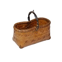 Panier en bambou tressé à la main vintage avec poignée en bambou laqué violet, motif arachide unique, décoration artisanale pour la maison, cadeau
