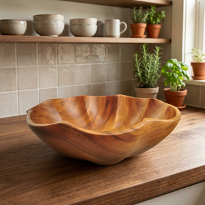 Bol à fruits vintage en bois d'acacia poli, centre de table, décoration d'intérieur, écologique, fait main, vaisselle de fête, modèle NAD4350 BS - Product Image 1