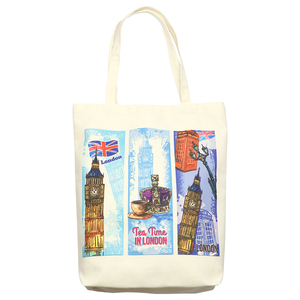 London Souvenir Beach Tote Bags con logotipo impreso personalizado College Zipper Cotton Canvas Tote Bag - Product Image 3