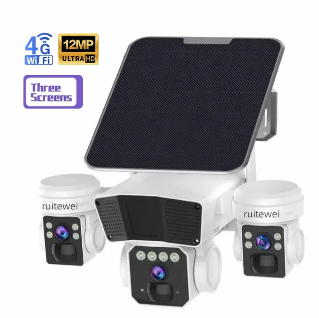 12mp 3lens Solar 4g/Wifi Sim Card Camera AI Human Tracking Two-Way Audio Home Wireless Security Surveillance Solar Cctv Camera