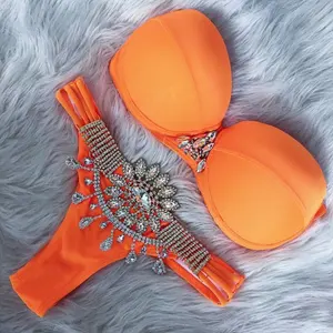 MLY Perhiasan Oranye Kustom Seksi Gadis Push Up Tali Seksi Pakaian Renang Bikini