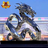 Décoration extérieure Miroir Poli Feng Shui Bête Divine Géant Métal Dragon Chinois Sculpture En Acier Inoxydable Dragon Statue
