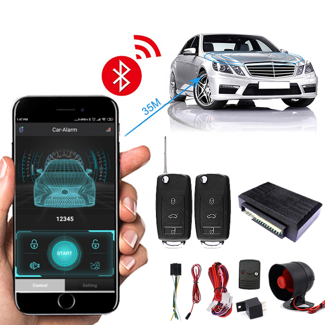 Universal One Way Car Remote Central Kit with App Control Keyless Entry Door Lock & Car Alarm System