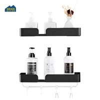 Caddy de douche mural au design moderne Étagère de salle de bain en métal adhésif avec étagères d'organisation d'angle Crochets Porte-serviettes pour hôtels