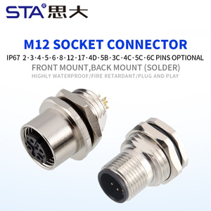 M12 hàng không cắm nam nữ vít PG9 M12 M16 phía trước/Trở lại gắn kết ổ cắm hàn nối 2 3 4 5 6 8 12 17pin - Product Image 2