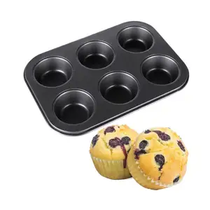 Lixsun One Top Supplier Non-stick Standard Metal Carbon Steel 6 Cups Cupcake Muffin Baking Pan