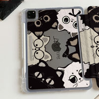 Étui de protection élégant pour iPad Apple A16 11 pouces avec motif de chat noir de dessin animé, compatible Pro 12.9/Air 2025, protection anti-chute