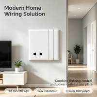 Prise murale combinée avec interrupteur, design blanc à double compartiment, personnalisable en usine OEM, vente en gros