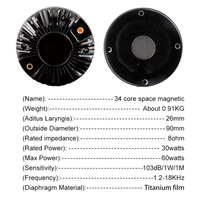 Haut-parleur de compression en titane XY350-2SP 34 mm, aimant aérospatial 34 noyaux, 30 W, 8 ohms, 103 dB, tweeter HF pour la fabrication de haut-parleurs PA professionnels