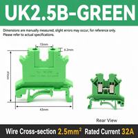 Bloc de bornes sur rail DIN UK2.5B en laiton à vis, connecteur de câble 2,5 mm² 32A, gris, bleu, rouge, barrette de connexion électrique traversante