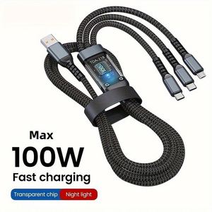 Кабель для зарядки с логотипом, 1,2, <span class=keywords><strong>3</strong></span> в 1, usb-кабель с разъемом type-c на micro для iphone, ночник, быстрый USB-кабель 100 Вт - Product Image 2
