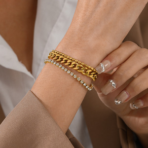 2026 Stainless Steel 18k <b>Gold</b> Plated Vintage Cross Zircon Tennis <b>Bracelet</b> Trendy Gift Unisex for Anniversary - Product Image 1
