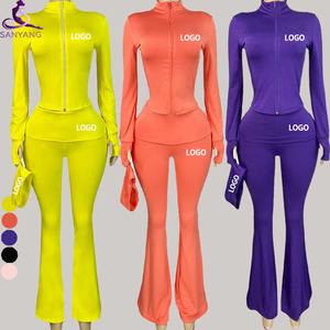 Bayan giyim üreticileri Loungewear iki adet kadın kıyafet ceket tayt Flare Yoga setleri kadınlar için kafa eşofman - Product Image 1