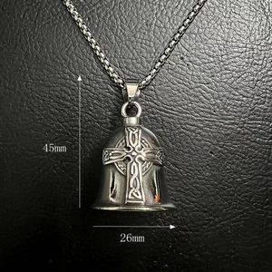 Acier Inoxydable Sans Ternissure Punk Croix Moto Cloche Pendentif Collier Croix Gardien Biker Gremlin Cloche pour Hommes Femmes - Product Image 5