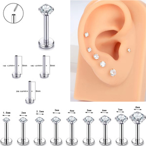 ASTM F136 Bezel Set CZ Top Grade zircone Labret Piercing Plug-in <span class=keywords><strong>per</strong></span> le labbra orecchino con perno <span class=keywords><strong>trago</strong></span> Body Piercing gioielli all'ingrosso - Product Image 2