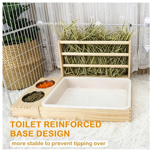 Comedero de heno de madera Tianying para conejos con arenero y cuencos, casa para animales pequeños - Product Image 4