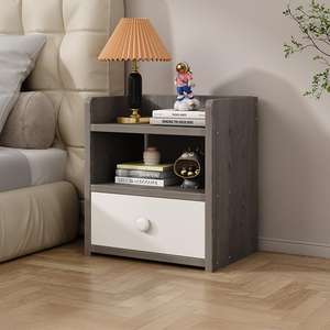 طقم خزانة سرير خشبية فاخرة، طاولة جانبية حديثة لغرف النوم والفنادق، لون رمادي وأبيض - Product Image 6