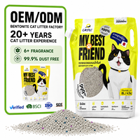 Litière pour chat en bentonite OEM, sans poussière, sable sphérique, bonne désodorisation, grosses particules, moins propres à être emportées