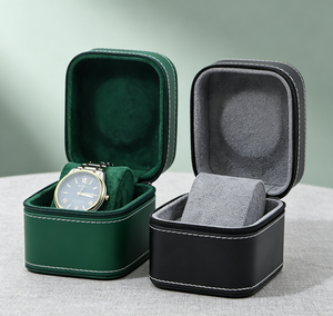 Boîte de rangement pour montres haut de gamme faite à la main, en carton premium, base rigide, vert foncé/noir, deux options de couleur, fermeture à glissière - Product Image 5