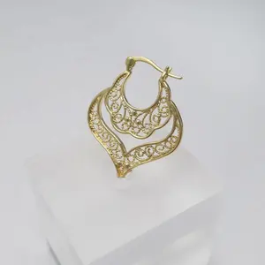 Lucky factory 2022 new filigree heart earrings gold plated metal customize lacie heart earrings supplier