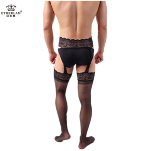 Bóxer de encaje para hombre, lencería erótica <span class=keywords><strong>Gay</strong></span> Sexy con caderas desnudas, ropa interior negra caliente, calzoncillos cortos sexis - Product Image 3